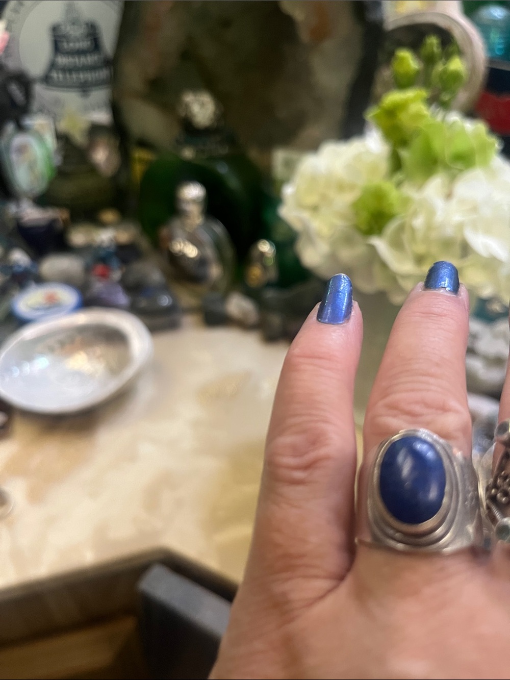 Sterling Silver Lapis Stone Statement Ring -Size 7